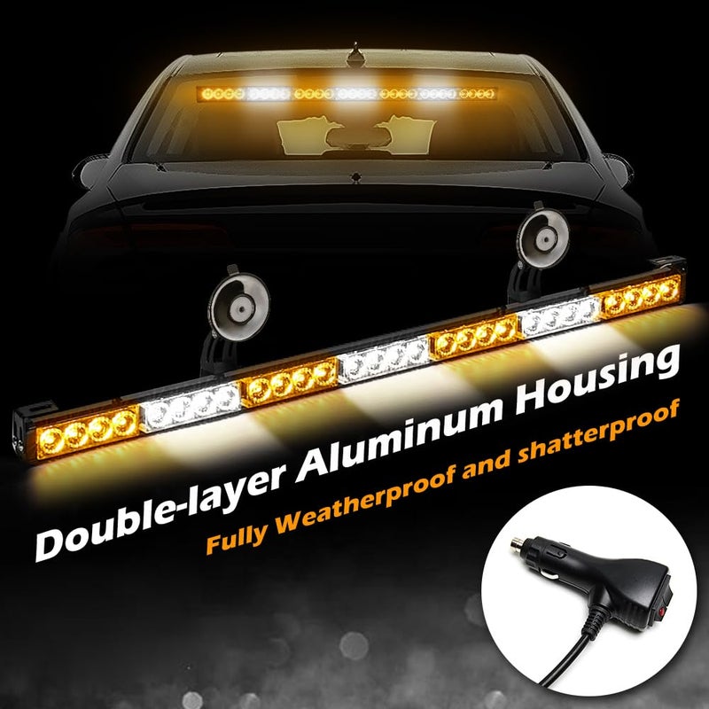 SMALLFATW Traffic Advisor Light Bar 32 Inch Warning Emergency Led Strobe Lights Bar, 13 Flashing Patterns, Suction Cup Mount, Windshield Safety Lights for Truck Vehiclesï¼ˆAmber & Whiteï¼‰ - Image 2